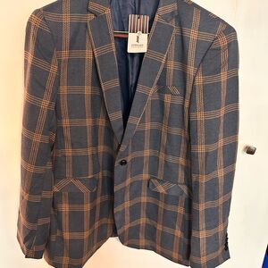 Navy & Brown Plaid Men's Blazer